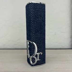 Dior Addict refillable contour Lipstick Case in denim and silver lettering.